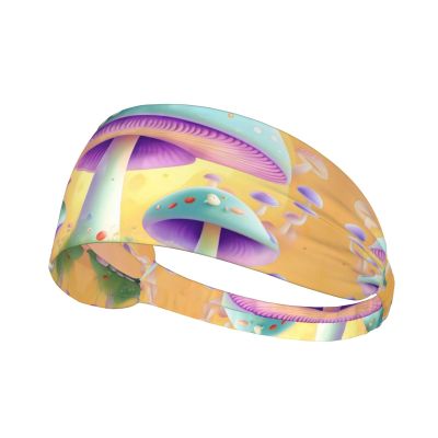 YYHWHJDE Elastic Unisex Sports Headband Moisture Wicking Athletic for Running, Working Out,Outdoor Sports Fantasy Mushroom Picture, Black