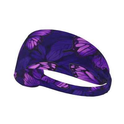 YYHWHJDE Elastic Unisex Sports Headband Moisture Wicking Athletic for Running, Working Out,Outdoor Sports Purple Butterfly Printing, Black