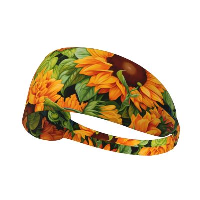 YYHWHJDE Elastic Unisex Sports Headband Moisture Wicking Athletic for Running, Working Out,Outdoor Sports Oil Painting Sunflower Picture, Black
