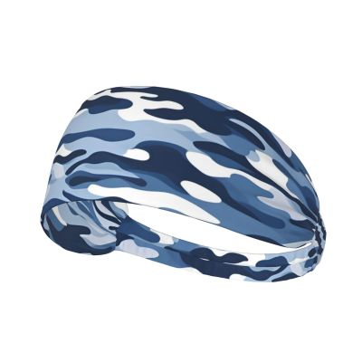 YYHWHJDE Elastic Unisex Sports Headband Moisture Wicking Athletic for Running, Working Out,Outdoor Sports Blue Camo Prints, Black