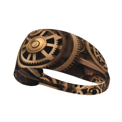 YYHWHJDE Elastic Unisex Sports Headband Moisture Wicking Athletic for Running, Working Out,Outdoor Sports Gold Mechanical Gear Picture, Black