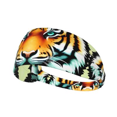 Elastic Unisex Sports Headband Moisture Wicking Athletic for Running, Working Out,Outdoor Sports Little Fat Tiger Head Prints