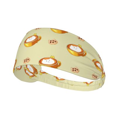 YYHWHJDE Elastic Unisex Sports Headband Moisture Wicking Athletic for Running, Working Out,Outdoor Sports Cartoon cat Coffee Prints, Black