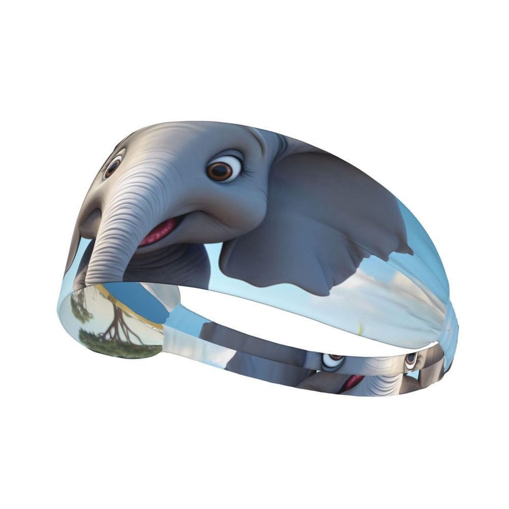 YYHWHJDE Elastic Unisex Sports Headband Moisture Wicking Athletic for Running, Working Out,Outdoor Sports Cartoon Elephant Picture, Black