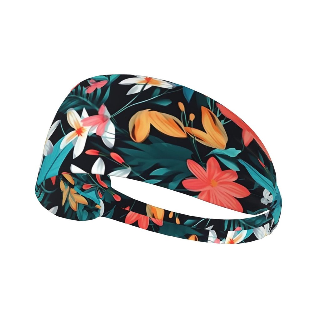 YYHWHJDE Elastic Unisex Sports Headband Moisture Wicking Athletic for Running, Working Out,Outdoor Sports Floral Pattern Printing, Black