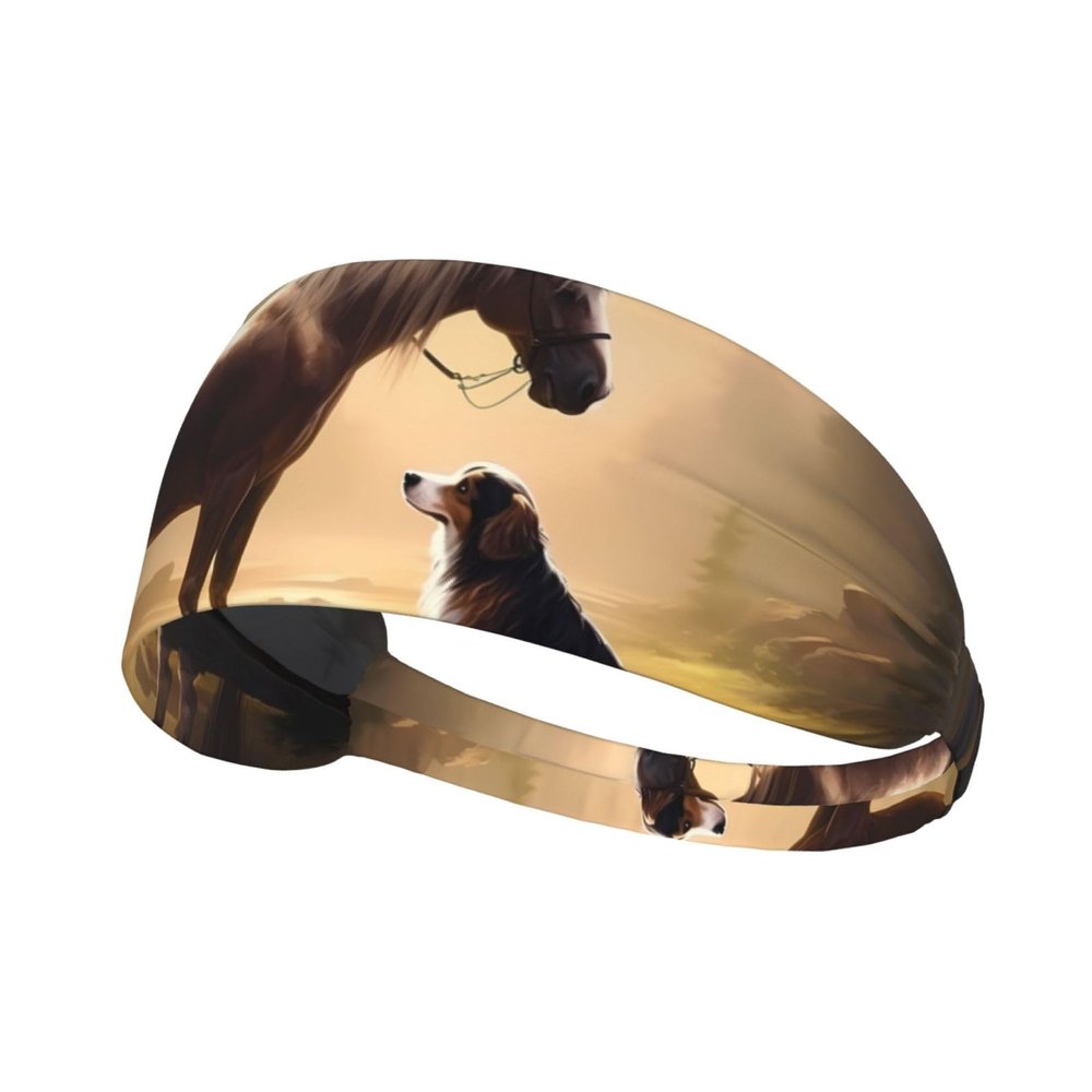 YYHWHJDE Elastic Unisex Sports Headband Moisture Wicking Athletic for Running, Working Out,Outdoor Sports Horse Meets Dog Picture, Black