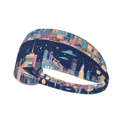 YYHWHJDE Elastic Unisex Sports Headband Moisture Wicking Athletic for Running, Working Out,Outdoor Sports New York Night View Printing, Black