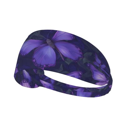 YYHWHJDE Elastic Unisex Sports Headband Moisture Wicking Athletic for Running, Working Out,Outdoor Sports Purple Butterflies Printing, Black