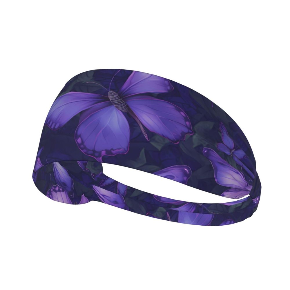 YYHWHJDE Elastic Unisex Sports Headband Moisture Wicking Athletic for Running, Working Out,Outdoor Sports Purple Butterflies Printing, Black