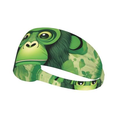 YYHWHJDE Elastic unisex sports headband Moisture Wicking Athletic for Running, Working Out,Outdoor sports Green Clever Monkey Picture, Black