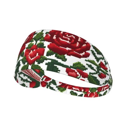 Elastic Unisex Sports Headband Moisture Wicking Athletic for Running, Working Out,Outdoor Sports Embroidery Style Rose Prints