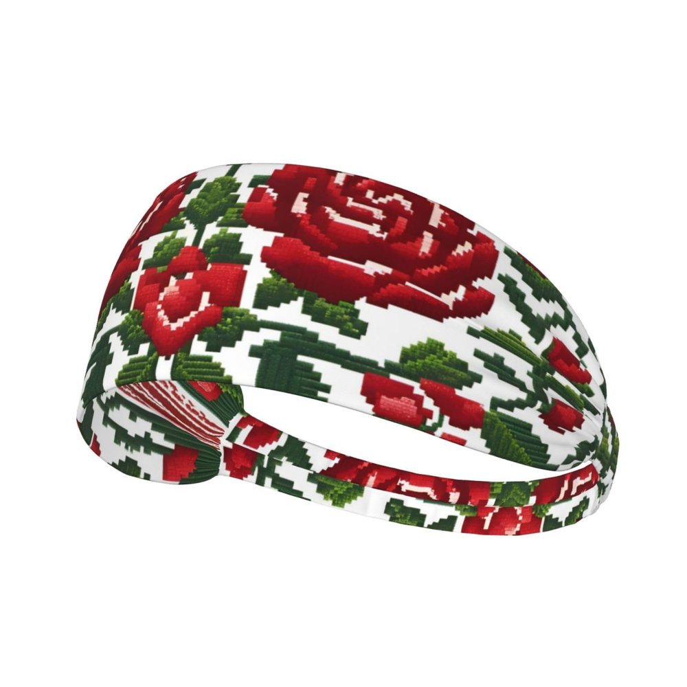 Elastic Unisex Sports Headband Moisture Wicking Athletic for Running, Working Out,Outdoor Sports Embroidery Style Rose Prints