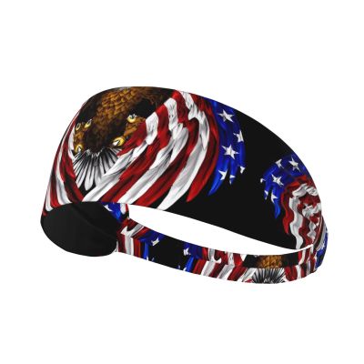YYHWHJDE Elastic Unisex Sports Headband Moisture Wicking Athletic for Running, Working Out,Outdoor Sports USA Flag Patriotic Eagle Prints, Black