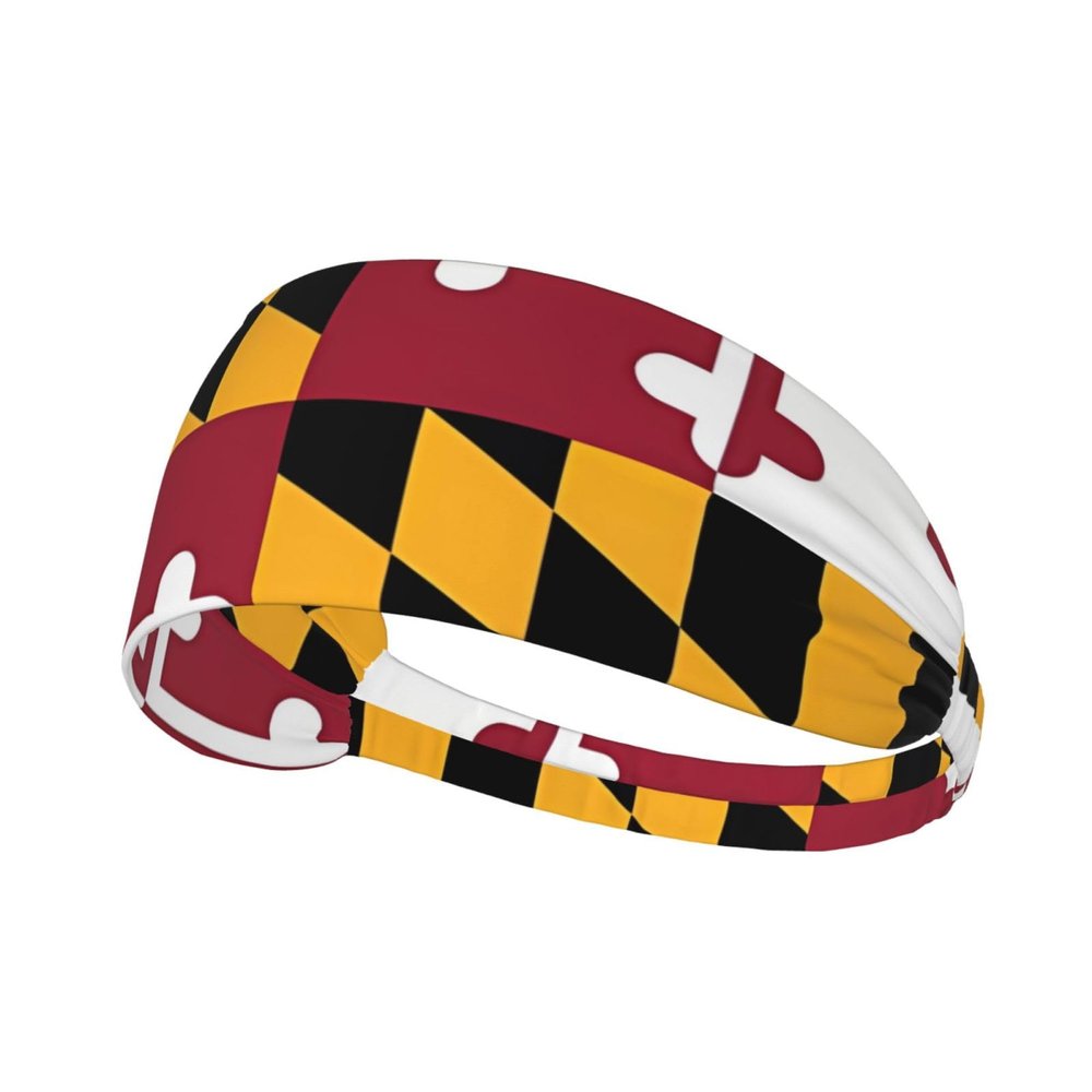 YYHWHJDE Elastic Unisex Sports Headband Moisture Wicking Athletic for Running, Working Out,Outdoor Sports Flag of Maryland Prints, Black
