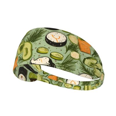 YYHWHJDE Elastic Unisex Sports Headband Moisture Wicking Athletic for Running, Working Out,Outdoor Sports Sushi Dill Pickles Printing, Black