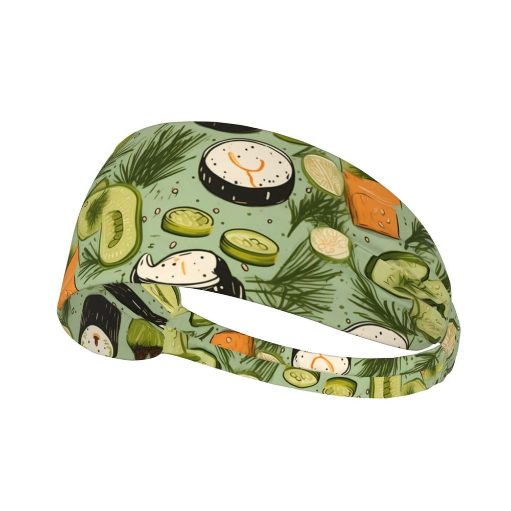 YYHWHJDE Elastic Unisex Sports Headband Moisture Wicking Athletic for Running, Working Out,Outdoor Sports Sushi Dill Pickles Printing, Black