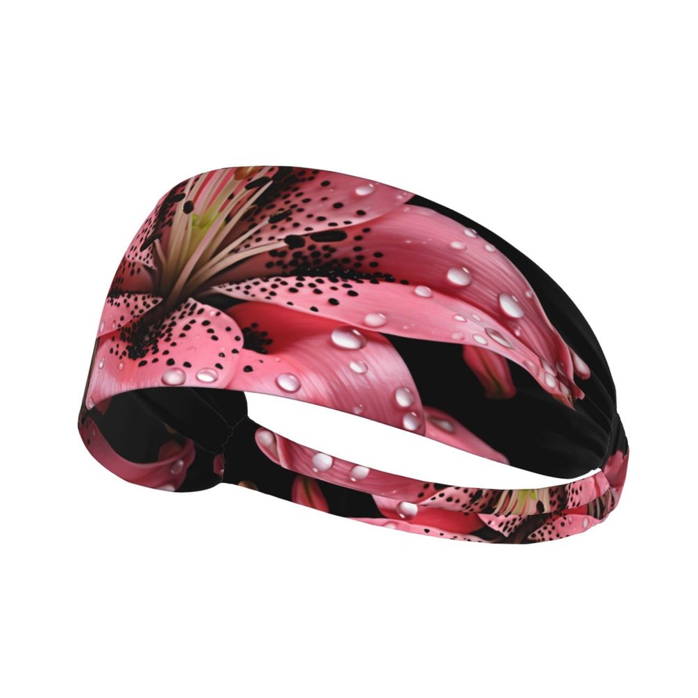YYHWHJDE Elastic Unisex Sports Headband Moisture Wicking Athletic for Running, Working Out,Outdoor Sports Polka Dot Pink Flower Picture, Black