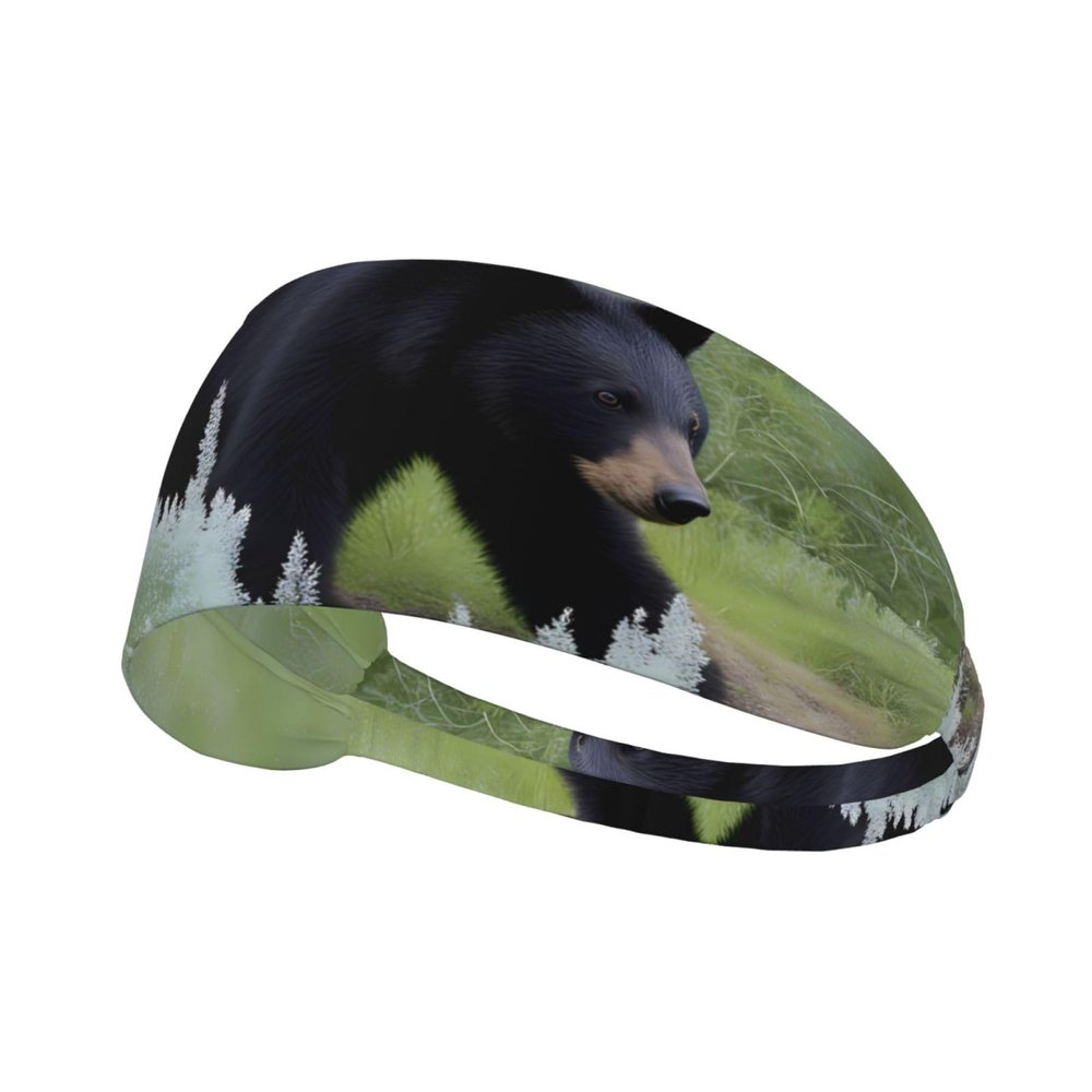 YYHWHJDE Elastic Unisex Sports Headband Moisture Wicking Athletic for Running, Working Out,Outdoor Sports Walking Black Bear Prints