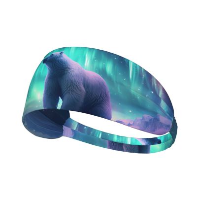 YYHWHJDE Elastic Unisex Sports Headband Moisture Wicking Athletic for Running, Working Out,Outdoor Sports Northern Lights Polar Bear Picture, Black
