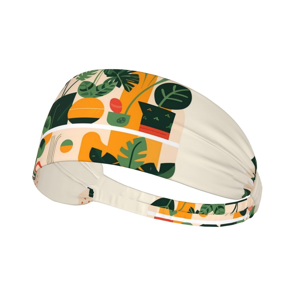 YYHWHJDE Elastic Unisex Sports Headband Moisture Wicking Athletic for Running, Working Out,Outdoor Sports Cartoon Potted Turtle Back Bamboo Picture