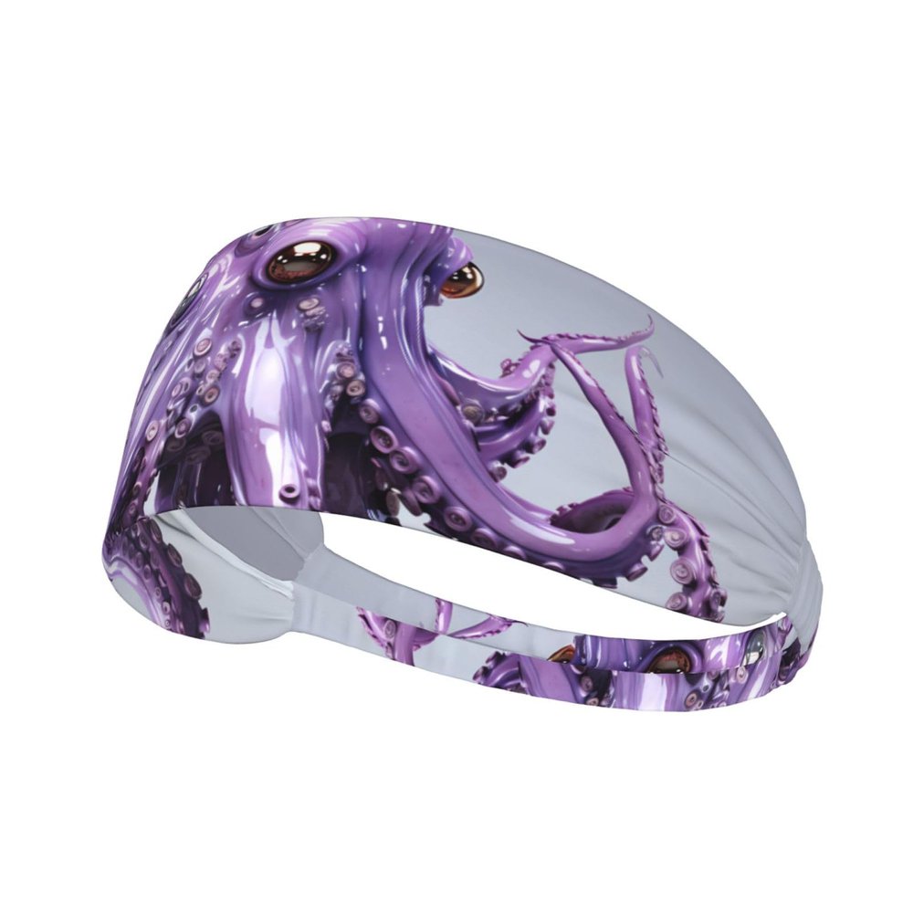 YYHWHJDE Elastic Unisex Sports Headband Moisture Wicking Athletic for Running, Working Out,Outdoor Sports Purple Octopus Picture, Black