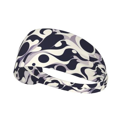 Elastic Unisex Sports Headband Moisture Wicking Athletic for Running, Working Out,Outdoor Sports Black Polka dot Printing