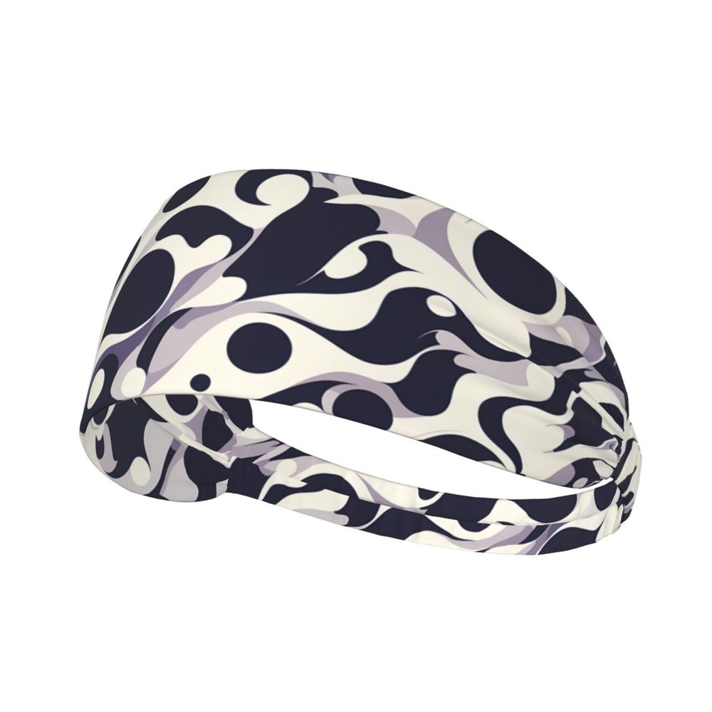 Elastic Unisex Sports Headband Moisture Wicking Athletic for Running, Working Out,Outdoor Sports Black Polka dot Printing
