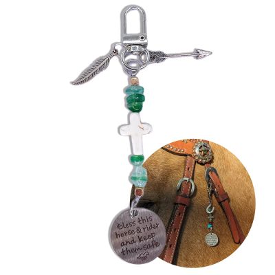 Mandydy Horse Saddle and Bridle Charm Clip, Bless This Horse and Rider Keep Safe Bridle Saddle Charm Gifts for Horse Rider, Saddle Strings Riding Enthusiast Charms Hanging Ornament (Feather & Arrow)