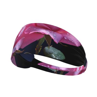 YYHWHJDE Elastic Unisex Sports Headband Moisture Wicking Athletic for Running, Working Out,Outdoor Sports Two Pink Roses Picture, Black