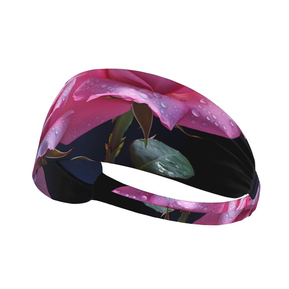 YYHWHJDE Elastic Unisex Sports Headband Moisture Wicking Athletic for Running, Working Out,Outdoor Sports Two Pink Roses Picture, Black