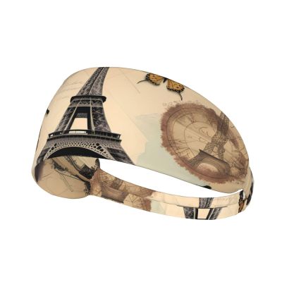 YYHWHJDE Elastic Unisex Sports Headband Moisture Wicking Athletic for Running, Working Out,Outdoor Sports Paris Eiffel Tower Butterfly Picture, Black