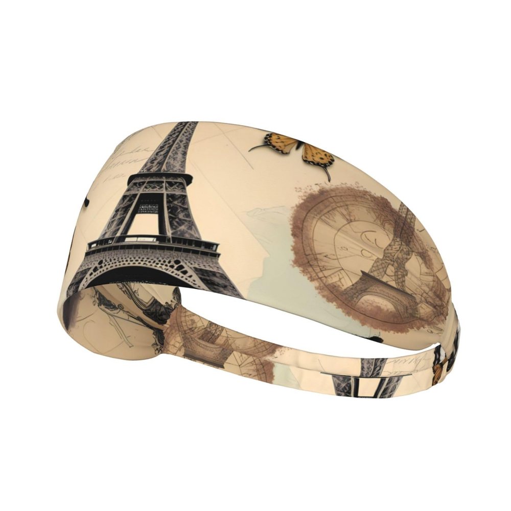 YYHWHJDE Elastic Unisex Sports Headband Moisture Wicking Athletic for Running, Working Out,Outdoor Sports Paris Eiffel Tower Butterfly Picture, Black