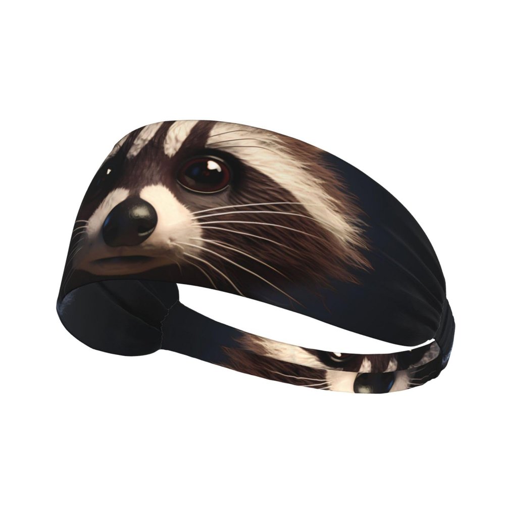 YYHWHJDE Elastic unisex sports headband Moisture Wicking Athletic for Running, Working Out,Outdoor sports Little Raccoon Face Pattern, Black