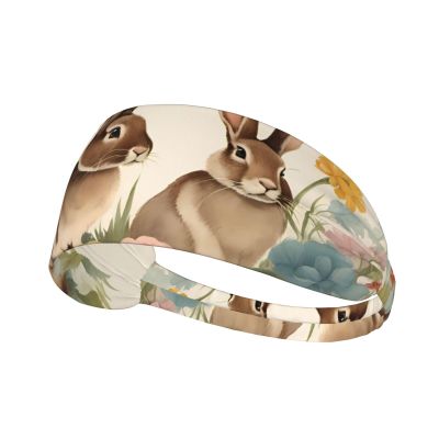YYHWHJDE Elastic Unisex Sports Headband Moisture Wicking Athletic for Running, Working Out,Outdoor Sports Vintage Flower Rabbit Bunny Easter Prints, Black