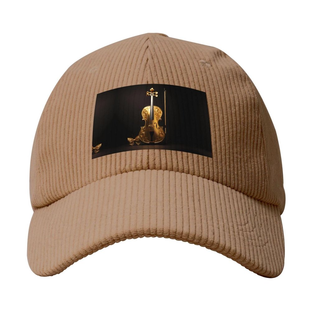 BROLEO Beige Curved Eaves Baseball Cap Hat Fashion Men Womens Corduroy Luxurious Gold Tones,Butterfly and Cello Picture, Khaki, One Size