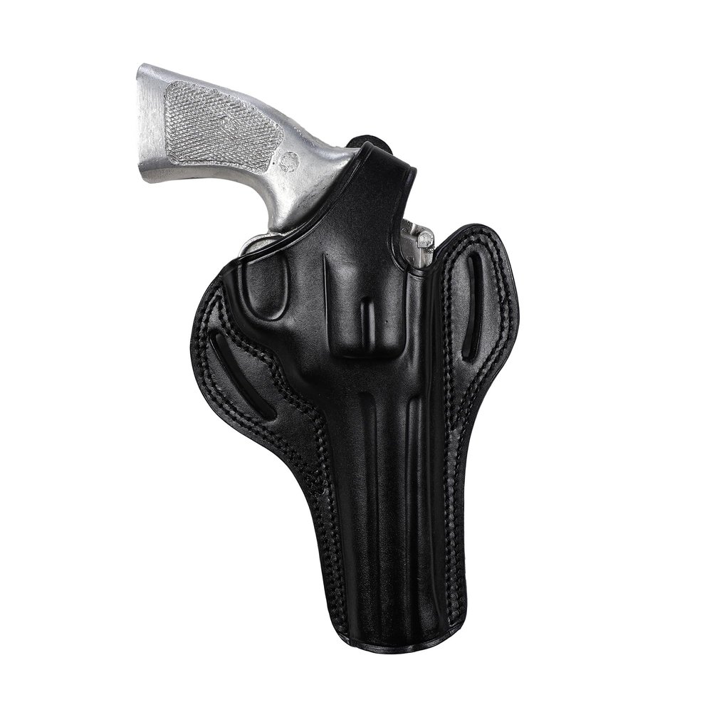 Pusat Holster Premium Leather Thumb Break Gun Belt Holster 6 inch 357 MAG for Revolver Smith Wesson 686 L Frame 6-7 Shot (Black Right Hand, 6 inch)