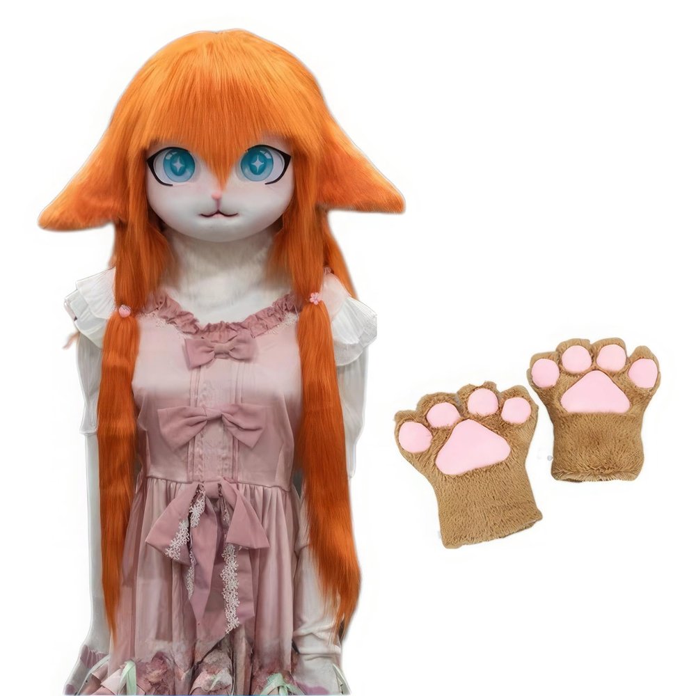 Rolamumu Anime Style Hood, Furry Animal MaskWearable Hood Party Disguise, Lolita Cosplay Costume Headgear With Cat Paw Gloves (Color : 9)