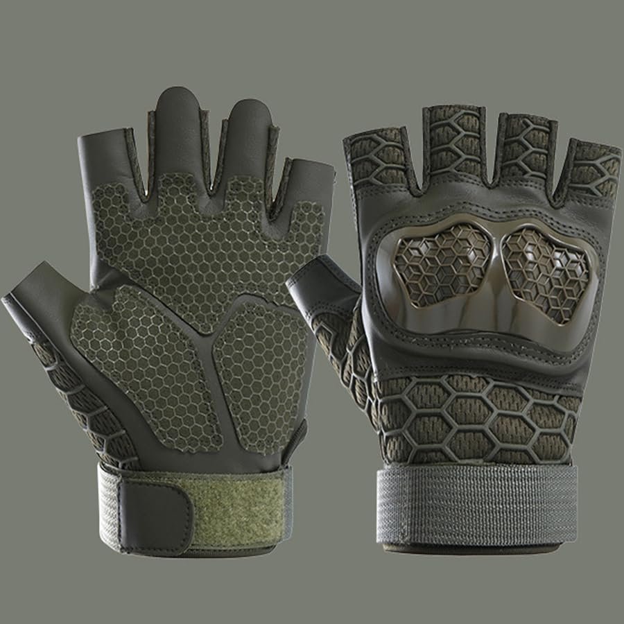 ANJMEICH Sports Half Finger Gloves, Unisex Fitness Training Outdoor Cycling Drop-Resistant Hiking Gloves (Green, XL)