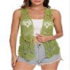Anna-Kaci Lace Front Open Sleeveless Top Cardigan Crochet Vest Cover up Summer Beachwear, Olive Green, Medium view 1