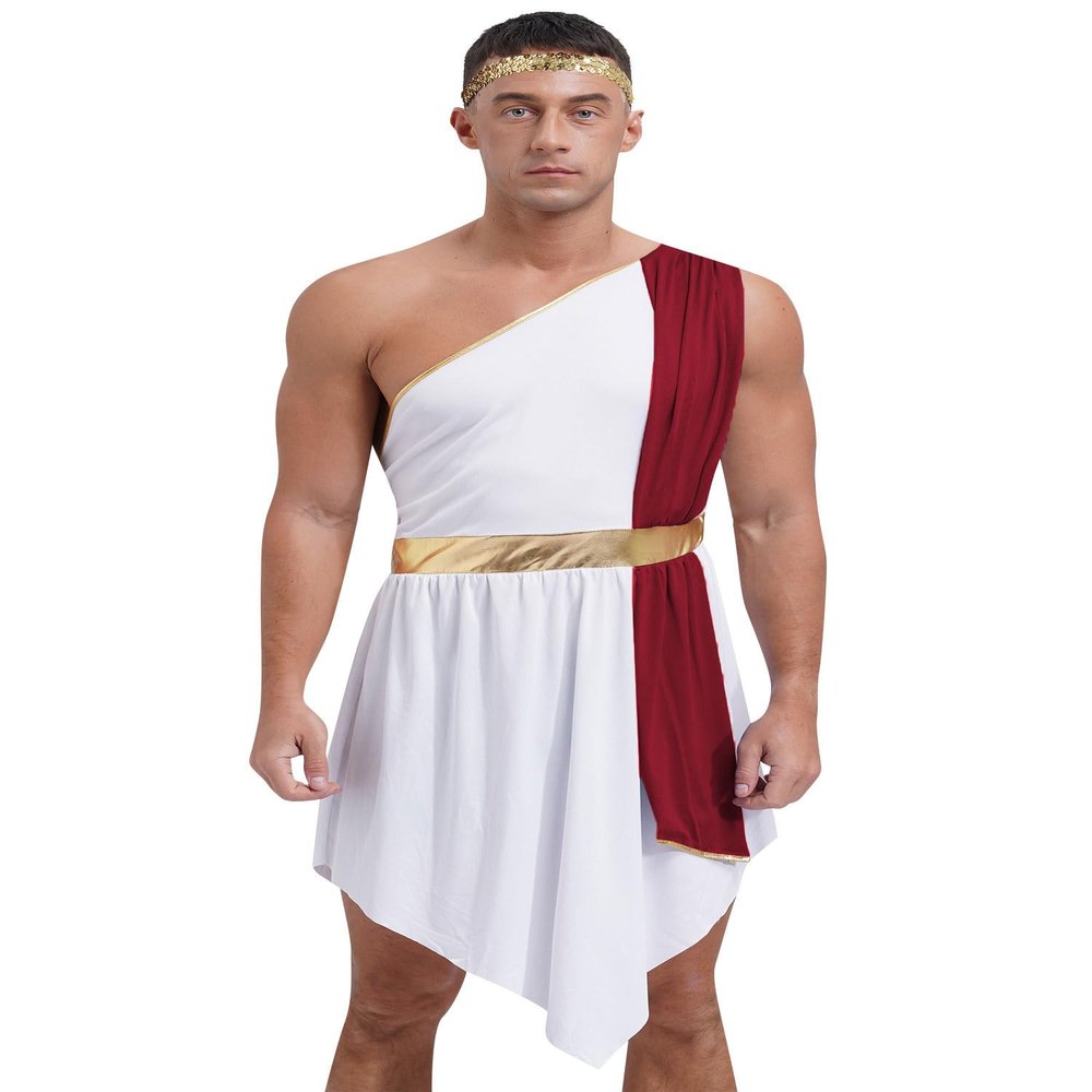 Agoky Men's Adult Ancient Grecian Toga Costume for Couple Halloween Greek Costumes Roman Party Outfits Burgundy 3X-Large