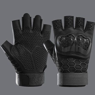 ANJMEICH Sports Half Finger Gloves, Unisex Fitness Training Outdoor Cycling Drop-Resistant Hiking Gloves (Black, XL)