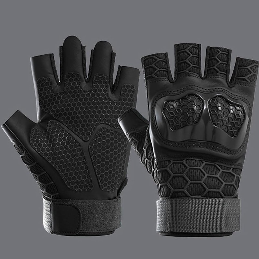 ANJMEICH Sports Half Finger Gloves, Unisex Fitness Training Outdoor Cycling Drop-Resistant Hiking Gloves (Black, XL)