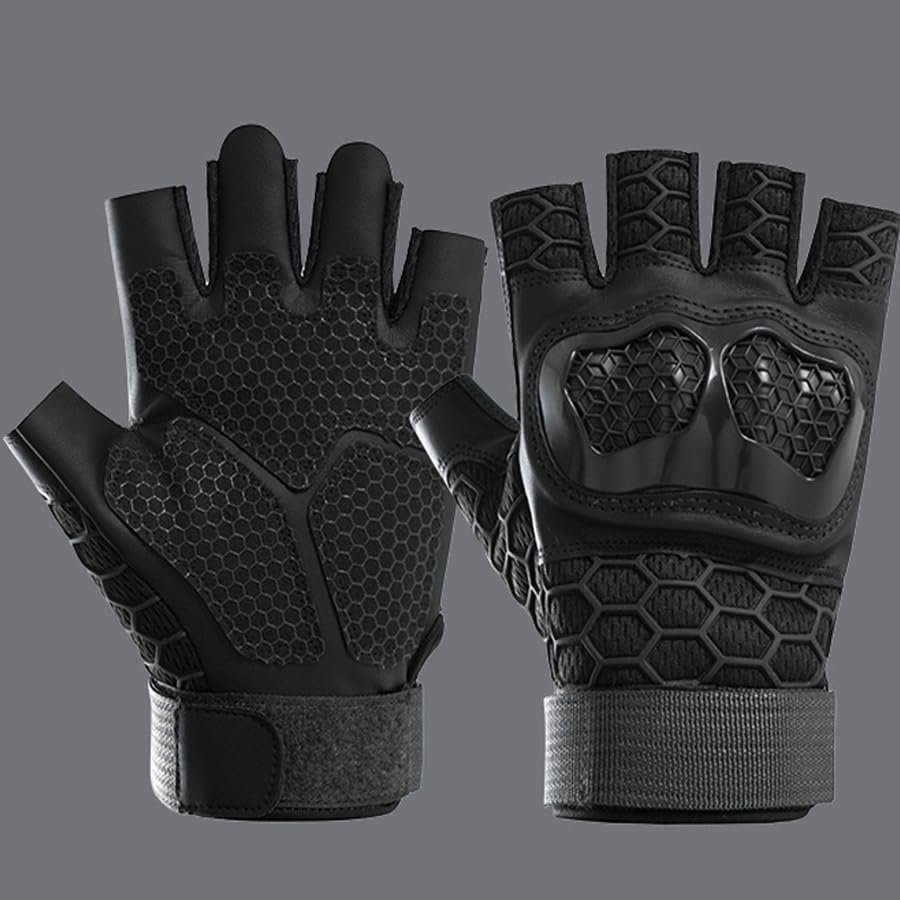 ANJMEICH Sports Half Finger Gloves, Unisex Fitness Training Outdoor Cycling Drop-Resistant Hiking Gloves (Black, L)