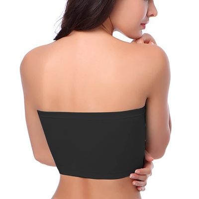 Akklian Women Bandeau Bra Strapless Comfort Wireless Bra with Slip Silicone Bandeau Polishing Gathered Underwear Tube Top Bra Black
