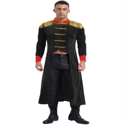 Agoky Men's Ringmaster Circus Steampunk Jacket Gothic Victorian Renaissance Ring Leader Tailcoat Black 3X-Large