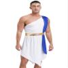 Agoky Men's Adult Ancient Grecian Toga Costume for Couple Halloween Greek Costumes Roman Party Outfits Blue 3X-Large view 2
