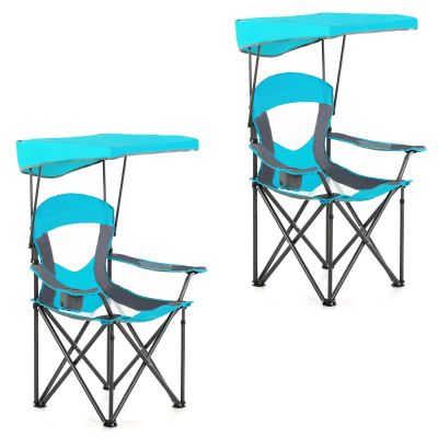 ALPHA CAMP Oversized Camping Chair with Retractable Shade Canopy, Folding Camping Chair Lawn Chairs for Hiking Travel Beach Fishing - 2 Pack