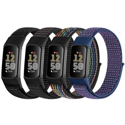 VNDAPT 4 Pack Nylon Watch Bands Compatible with Fitbit Charge 6/Fitbit Charge 5, Adjustable Breathable Replacement Nylon Wristband Fitbit Charge 5 Charge 6 Sport Strap for Women Men