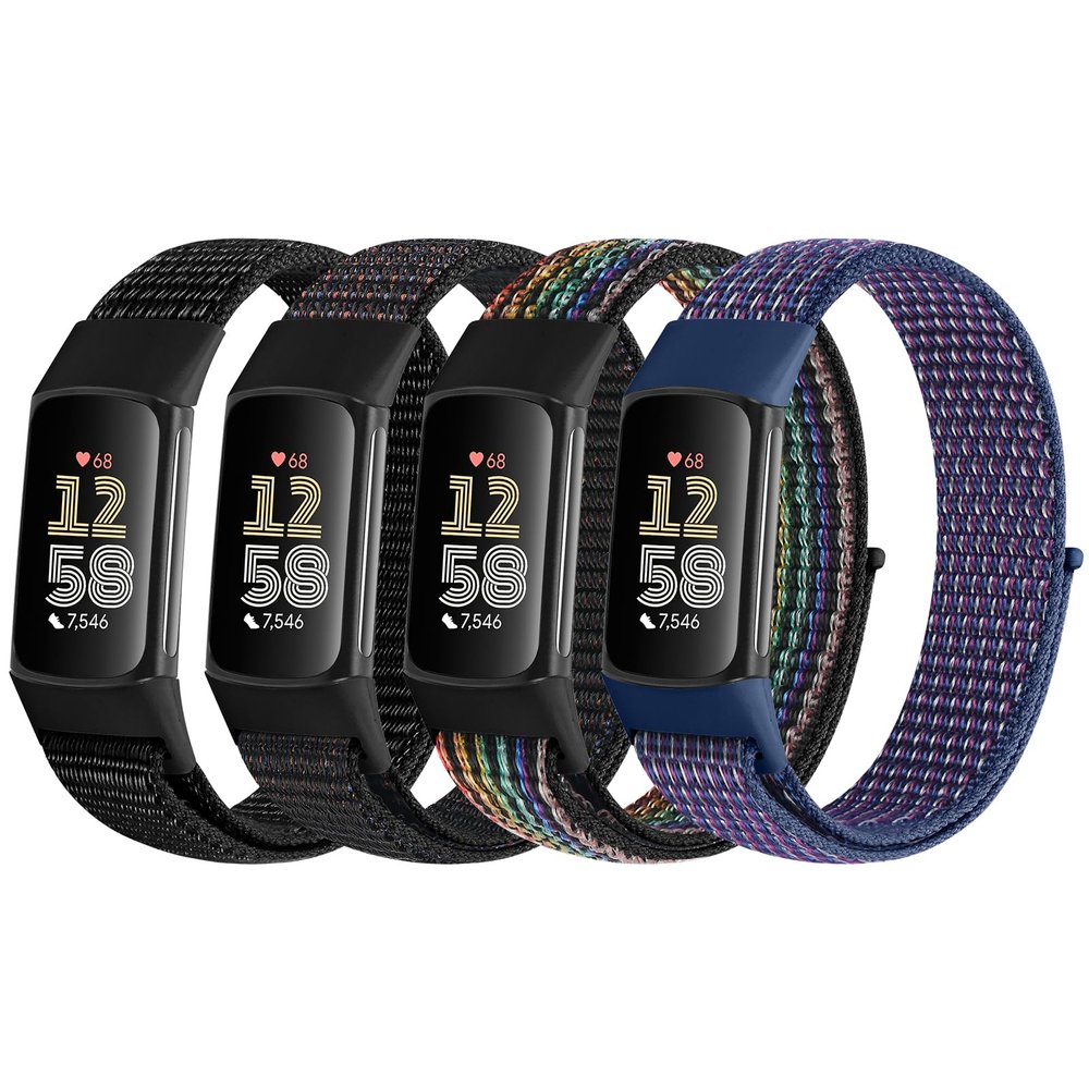 VNDAPT 4 Pack Nylon Watch Bands Compatible with Fitbit Charge 6/Fitbit Charge 5, Adjustable Breathable Replacement Nylon Wristband Fitbit Charge 5 Charge 6 Sport Strap for Women Men