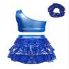 Jowowha Girls Sequins Latin Jazz Disco Ballet Dance Performance Dress Kids Crop Top with Tassel Tutu Skirt Tap Dancewear Royal Blue 4 Years view 2